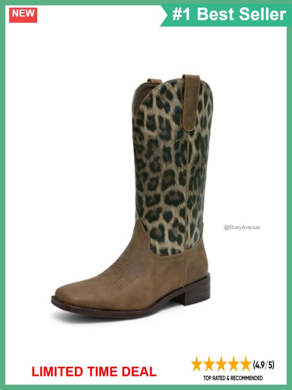 Faux Leather Leopard Print Square Toe Western Mid-Calf Boots